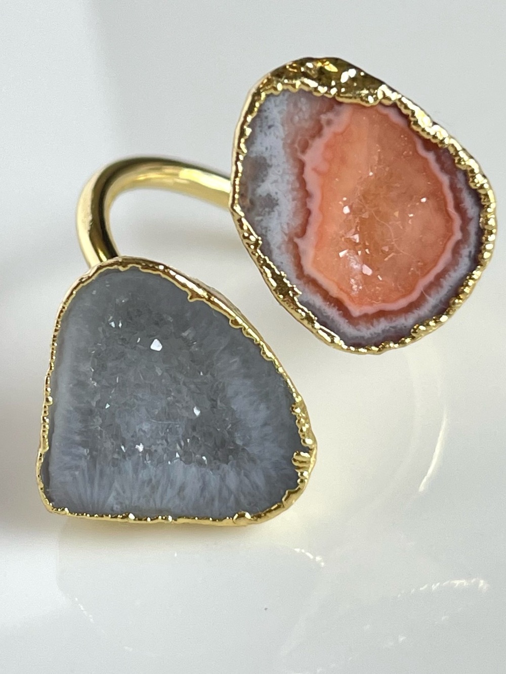 18K Gold Plated Orange Agate Druzy Wrap Ring